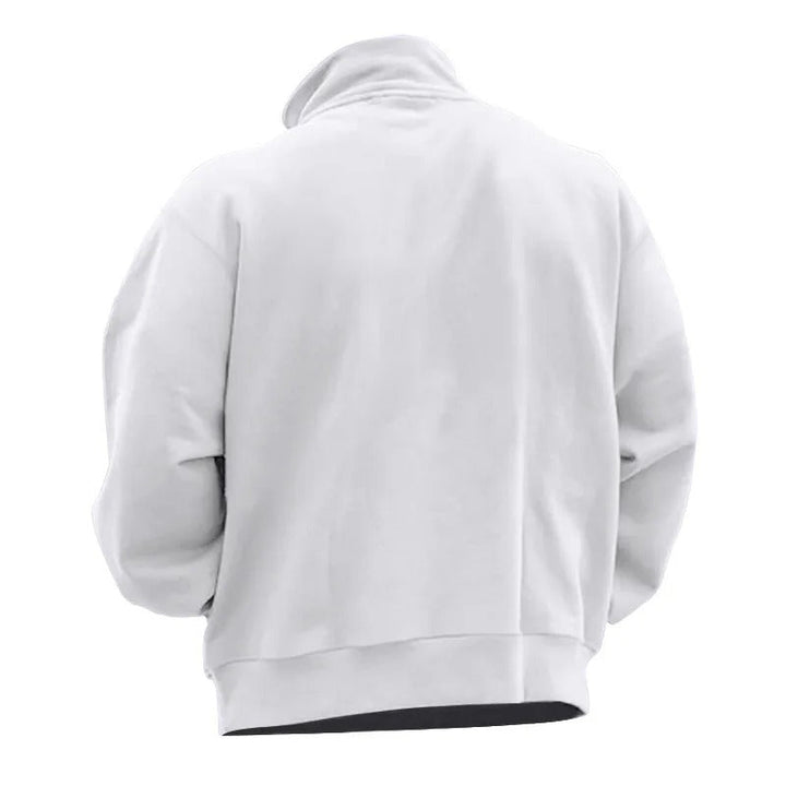 "Miesten monikäyttöinen half-zip huppari, neutraali väri, pystykaulus, kevyt ja hengittävä materiaali, tyylikäs ja rento ilme