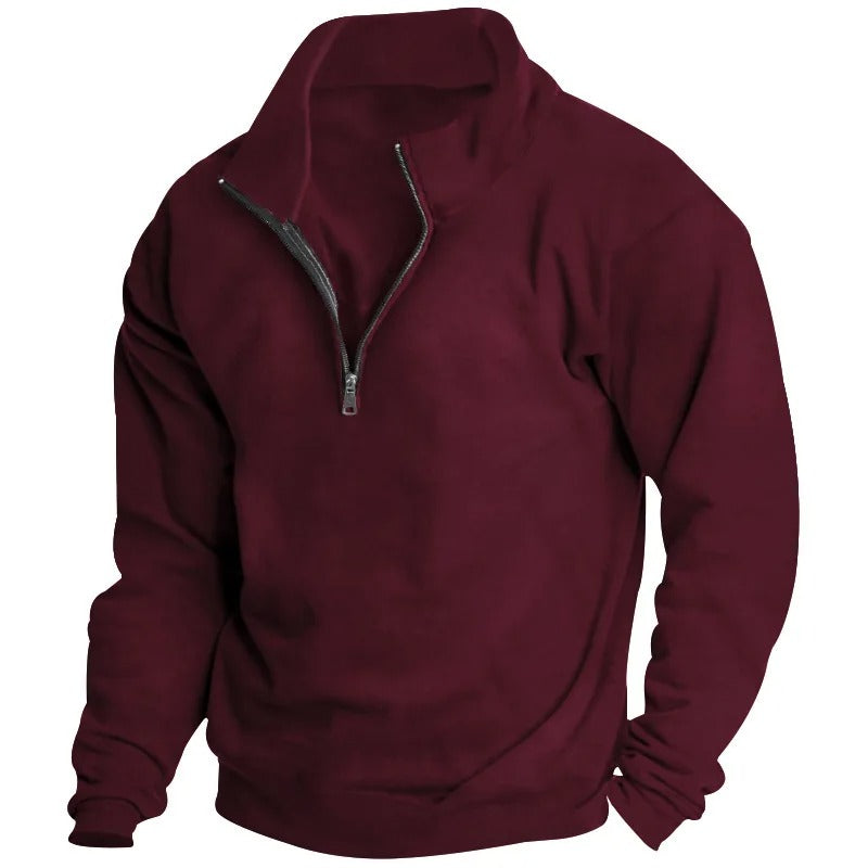 "Miesten monikäyttöinen half-zip huppari, neutraali väri, pystykaulus, kevyt ja hengittävä materiaali, tyylikäs ja rento ilme