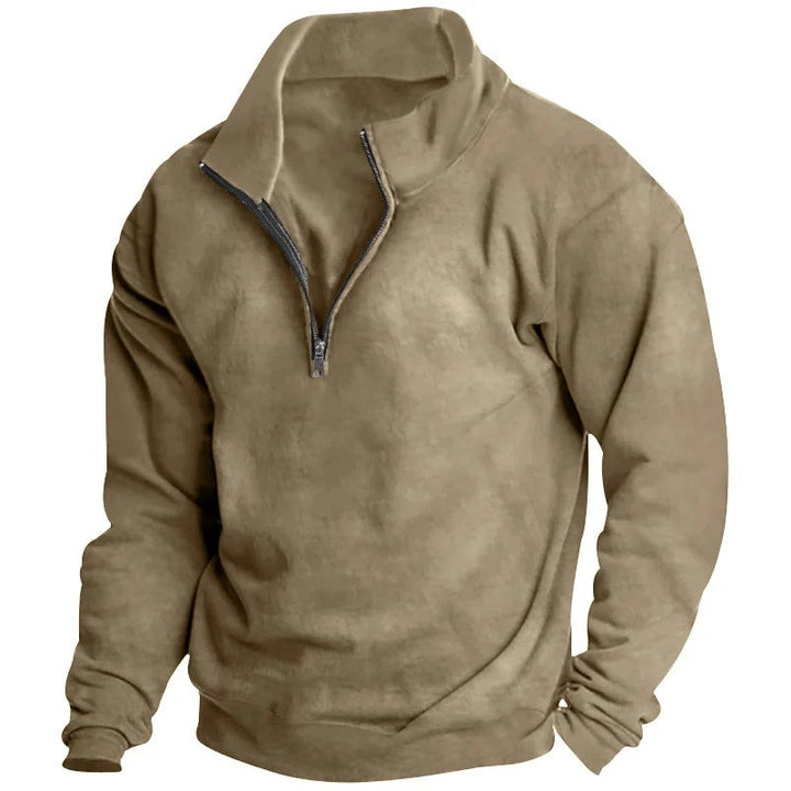 "Miesten monikäyttöinen half-zip huppari, neutraali väri, pystykaulus, kevyt ja hengittävä materiaali, tyylikäs ja rento ilme
