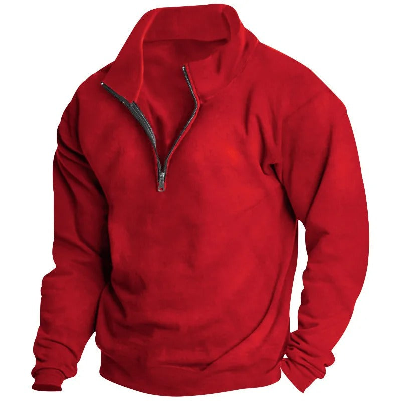 "Miesten monikäyttöinen half-zip huppari, neutraali väri, pystykaulus, kevyt ja hengittävä materiaali, tyylikäs ja rento ilme