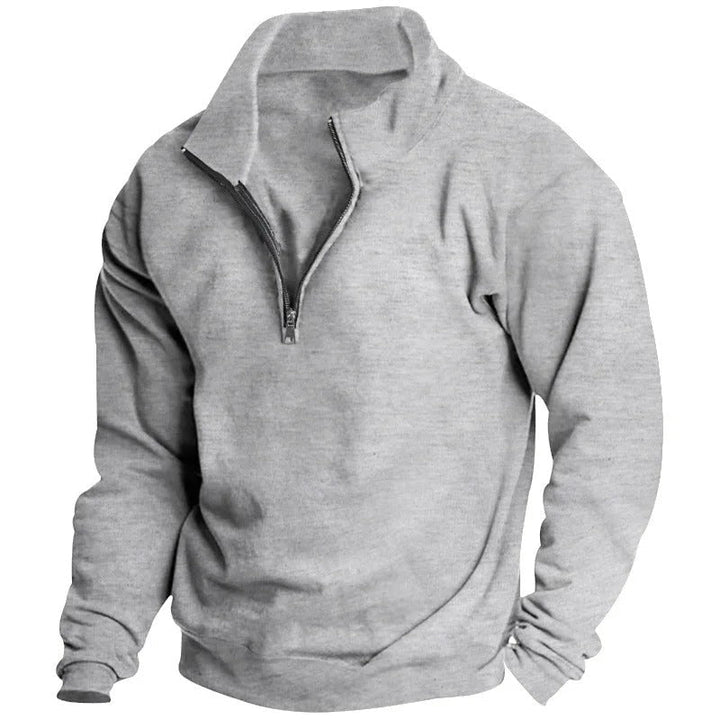 "Miesten monikäyttöinen half-zip huppari, neutraali väri, pystykaulus, kevyt ja hengittävä materiaali, tyylikäs ja rento ilme