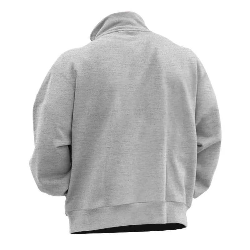 "Miesten monikäyttöinen half-zip huppari, neutraali väri, pystykaulus, kevyt ja hengittävä materiaali, tyylikäs ja rento ilme