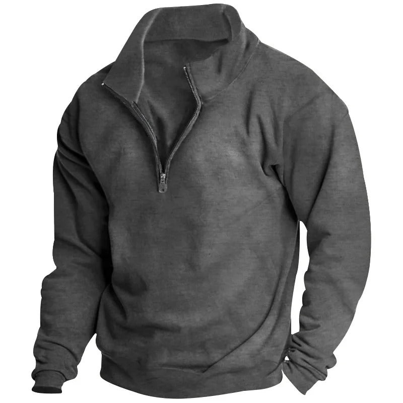 "Miesten monikäyttöinen half-zip huppari, neutraali väri, pystykaulus, kevyt ja hengittävä materiaali, tyylikäs ja rento ilme