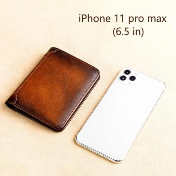 Mænds multifunktionelle RFID-blokerende pung i PU-læder, elegant, håndlavet, kaffe farve, beskytter personlige oplysninger.