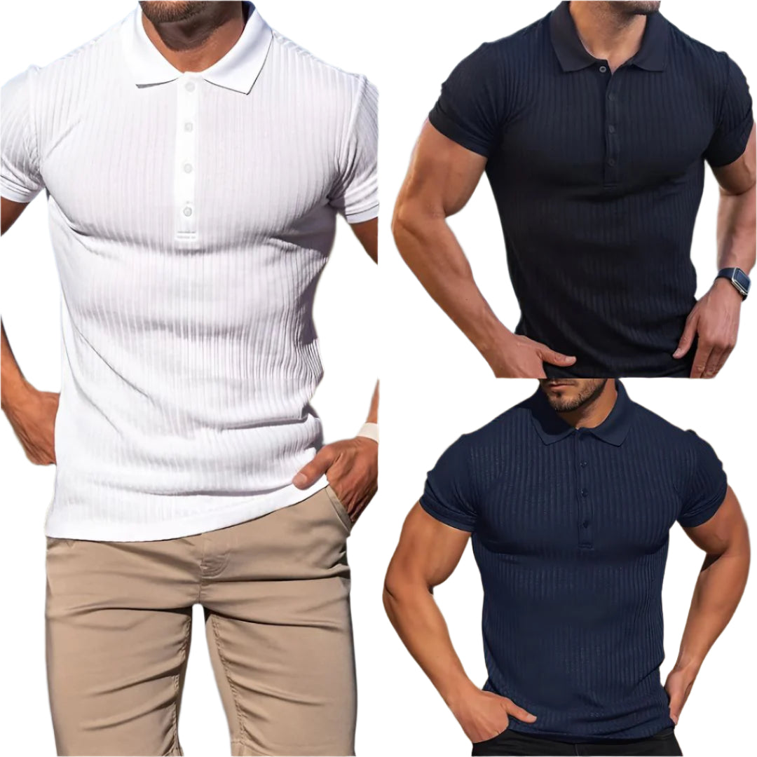 Miesten monivärinen ribbed chiffon polo paita, klassinen kaulus ja tekstuuria tuova materiaali, miesten topit asuste.