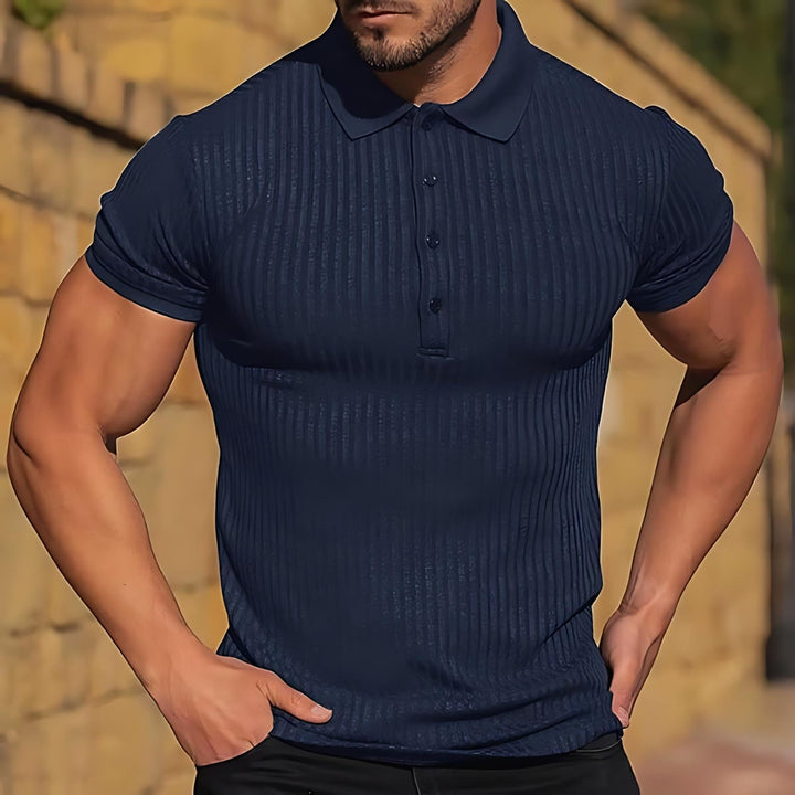 Miesten monivärinen ribbed chiffon polo paita, klassinen kaulus ja tekstuuria tuova materiaali, miesten topit asuste.