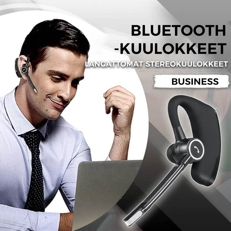 Herre sort Bluetooth-øretelefon, ergonomisk designet, handsfree, intelligent støjreduktion, let og komfortabel.