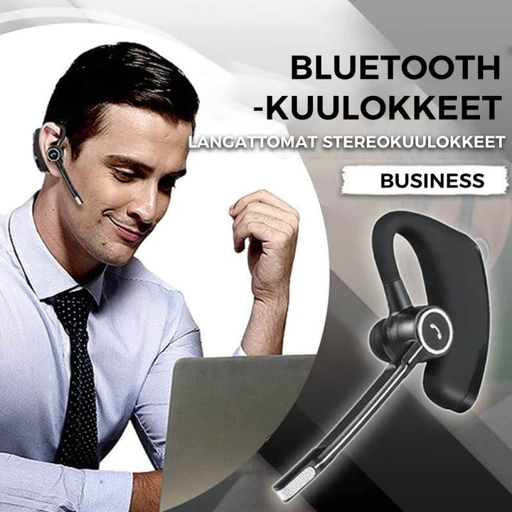 Herre sort Bluetooth-øretelefon, ergonomisk designet, handsfree, intelligent støjreduktion, let og komfortabel.