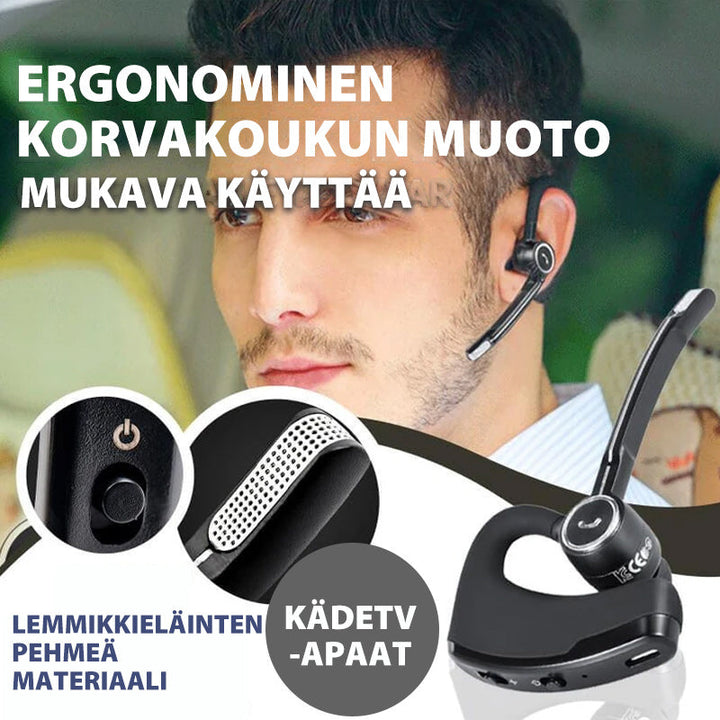 Herre sort Bluetooth-øretelefon, ergonomisk designet, handsfree, intelligent støjreduktion, let og komfortabel.