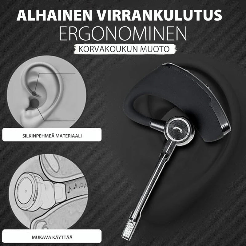 Herre sort Bluetooth-øretelefon, ergonomisk designet, handsfree, intelligent støjreduktion, let og komfortabel.