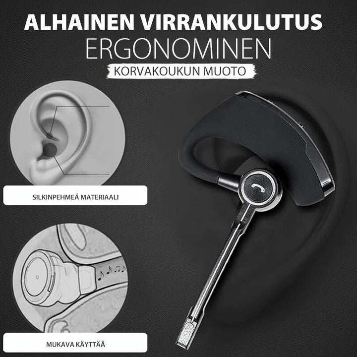 Herre sort Bluetooth-øretelefon, ergonomisk designet, handsfree, intelligent støjreduktion, let og komfortabel.