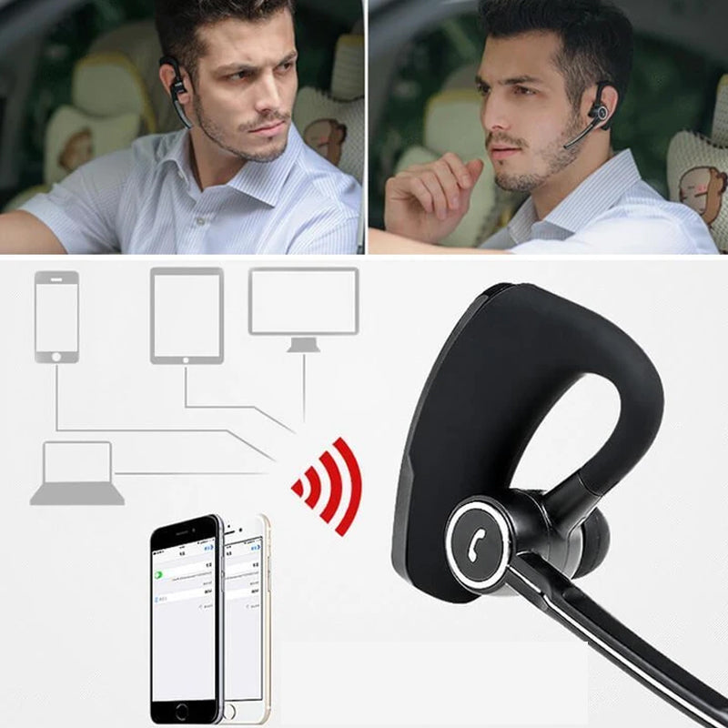 Herre sort Bluetooth-øretelefon, ergonomisk designet, handsfree, intelligent støjreduktion, let og komfortabel.