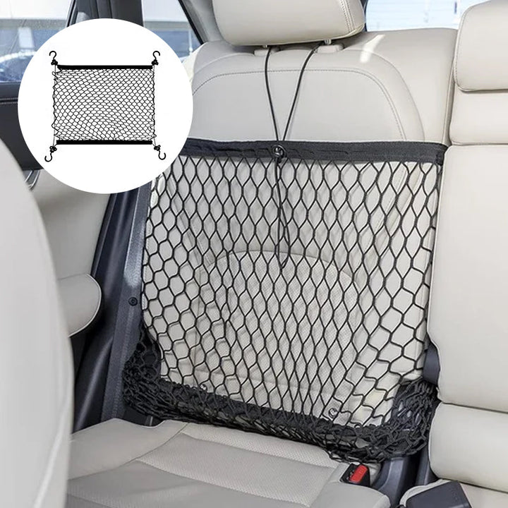 Justerbar sort bil opbevaring net, elastisk og rummelig opbevaringsløsning til små genstande i bilen.