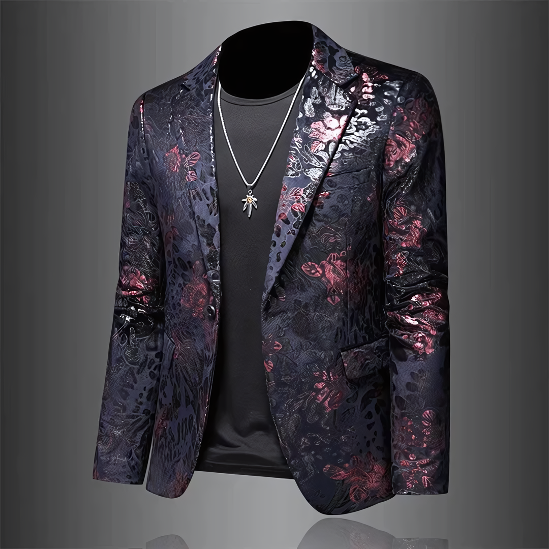 Miesten musta räätälöity bleiseri edestä, klassinen leikkaus ja elegantti tyyli arkeen ja juhlaan.