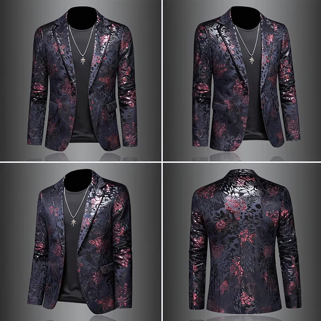 Miesten musta räätälöity bleiseri edestä, klassinen leikkaus ja elegantti tyyli arkeen ja juhlaan.