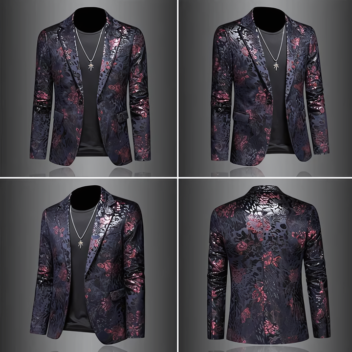 Miesten musta räätälöity bleiseri edestä, klassinen leikkaus ja elegantti tyyli arkeen ja juhlaan.