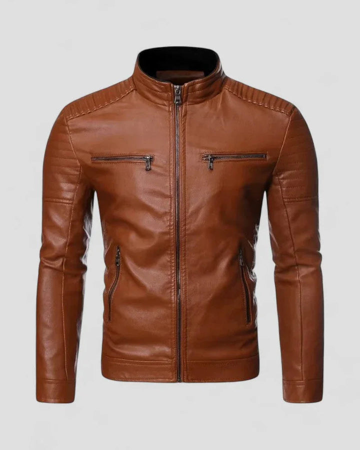 Herre sort slim fit biker jakke med mesh-mønster, lynlåslommer og stå krave, stilfuld og komfortabel løsning.