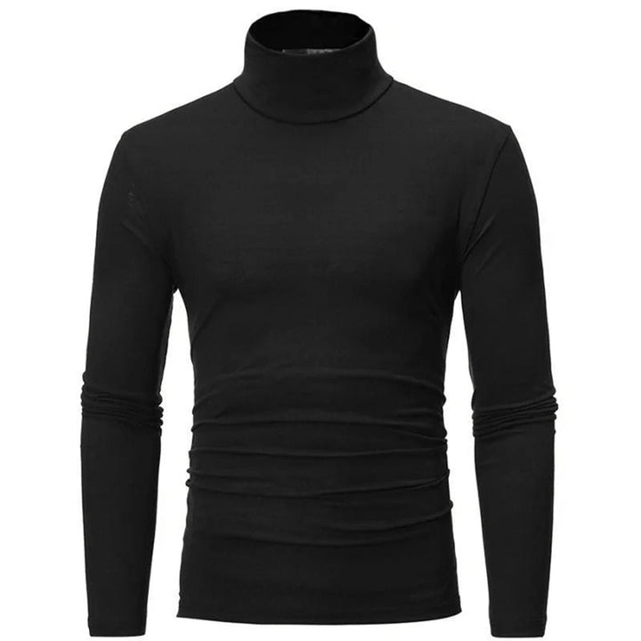 "Miesten musta slim-fit korkeakauluksinen lämpöpaita, pitkähihaiset, moderni malli talvivalikoimaan."