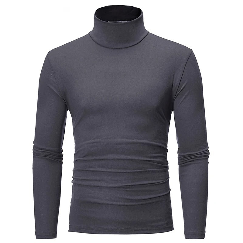 "Miesten musta slim-fit korkeakauluksinen lämpöpaita, pitkähihaiset, moderni malli talvivalikoimaan."