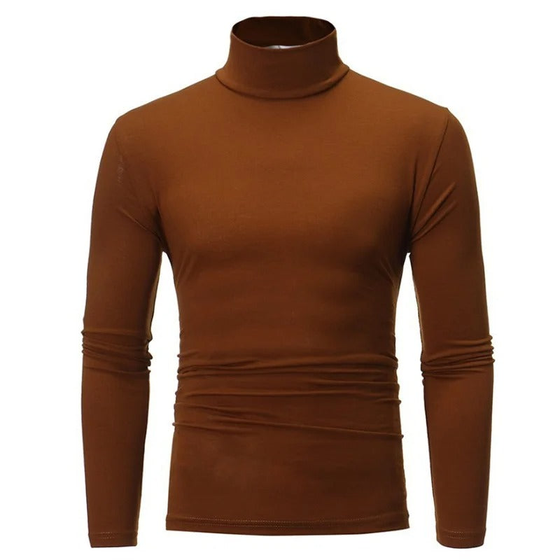 "Miesten musta slim-fit korkeakauluksinen lämpöpaita, pitkähihaiset, moderni malli talvivalikoimaan."