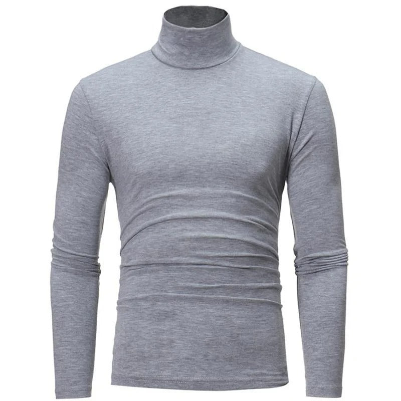 "Miesten musta slim-fit korkeakauluksinen lämpöpaita, pitkähihaiset, moderni malli talvivalikoimaan."