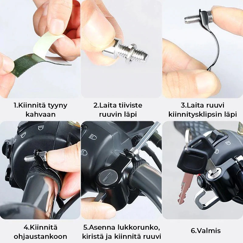 Mænds sorte universelle hjelmlås i aluminium, passer til alle styr. Multifunktionel og holdbar løsning.