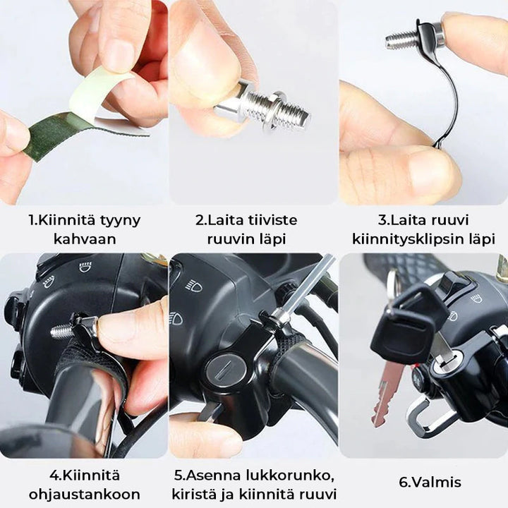 Mænds sorte universelle hjelmlås i aluminium, passer til alle styr. Multifunktionel og holdbar løsning.