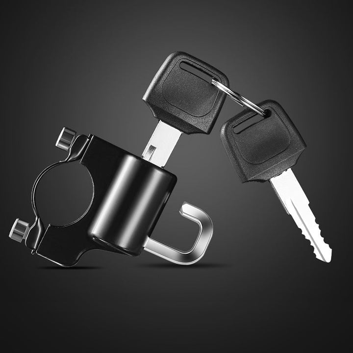 Mænds sorte universelle hjelmlås i aluminium, passer til alle styr. Multifunktionel og holdbar løsning.
