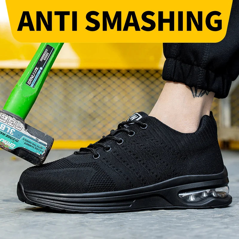 Miesten mustat turvakengät, moderni muotoilu, hyvä pito ja ergonominen rakenne, monikäyttöiset ja mukavat.