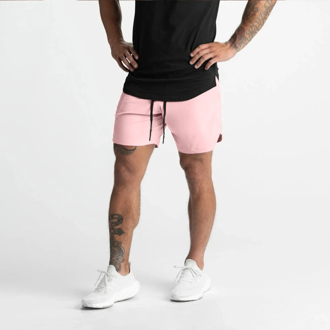 Herre hurtigttørrende sportsshorts, let ensfarvet design, elastisk linning, perfekt til træning.