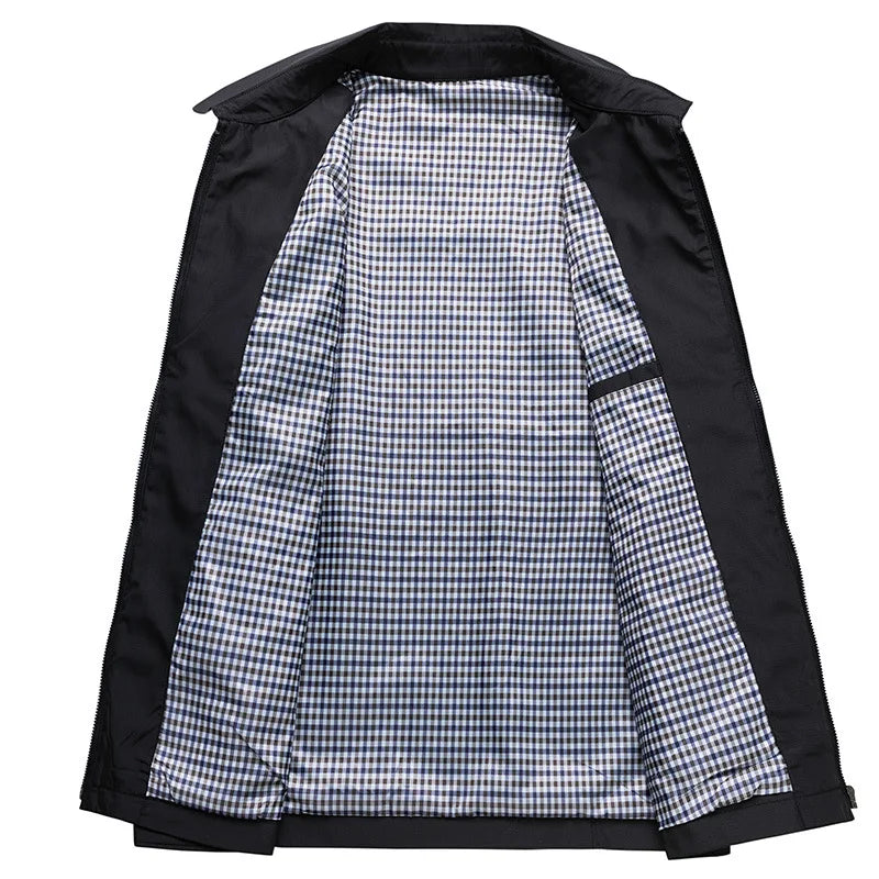 Herre let åndbar jakke, moderne design, stående krave, sort, blå eller khaki