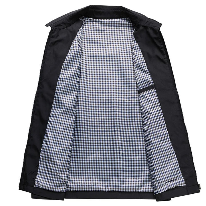 Herre let åndbar jakke, moderne design, stående krave, sort, blå eller khaki