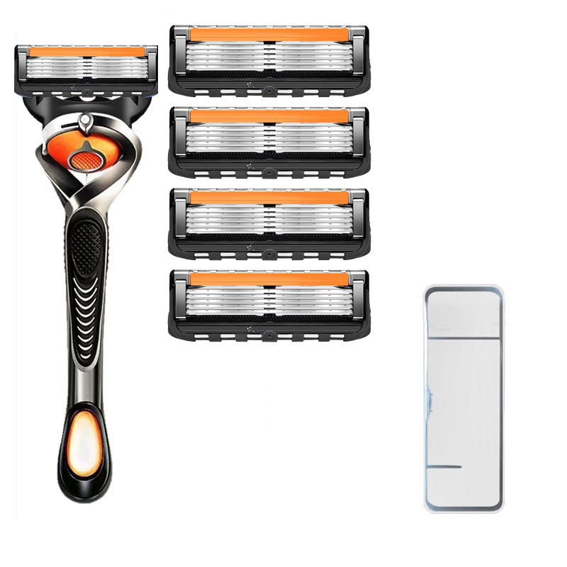 Mænds orange/sort 5-blads barberkniv, elegant design, top-præcision, med FLEXBALL-teknologi