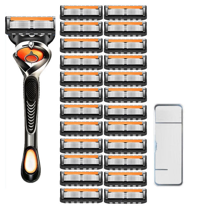Mænds orange/sort 5-blads barberkniv, elegant design, top-præcision, med FLEXBALL-teknologi