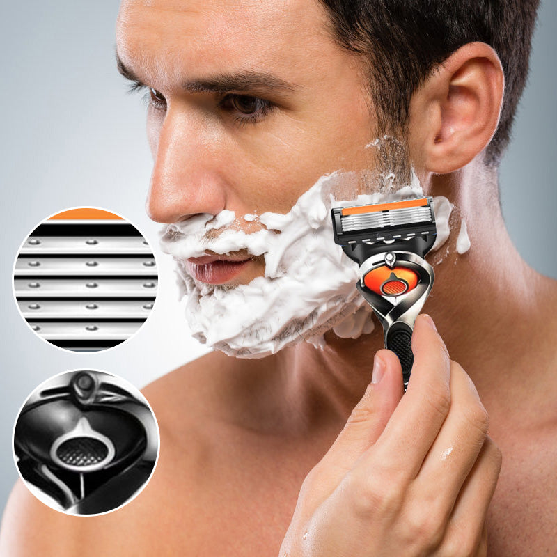 Mænds orange/sort 5-blads barberkniv, elegant design, top-præcision, med FLEXBALL-teknologi