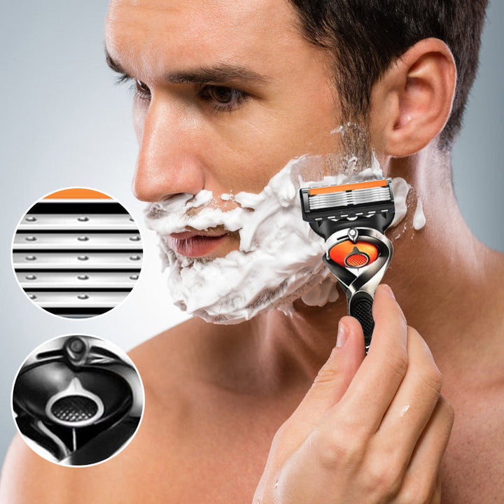 Mænds orange/sort 5-blads barberkniv, elegant design, top-præcision, med FLEXBALL-teknologi