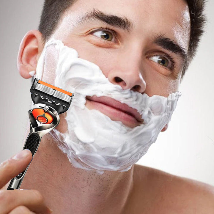 Mænds orange/sort 5-blads barberkniv, elegant design, top-præcision, med FLEXBALL-teknologi