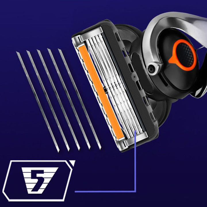 Mænds orange/sort 5-blads barberkniv, elegant design, top-præcision, med FLEXBALL-teknologi