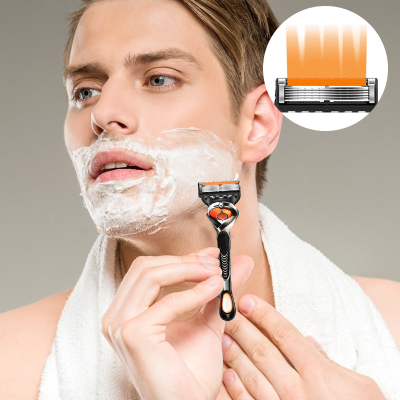 Mænds orange/sort 5-blads barberkniv, elegant design, top-præcision, med FLEXBALL-teknologi