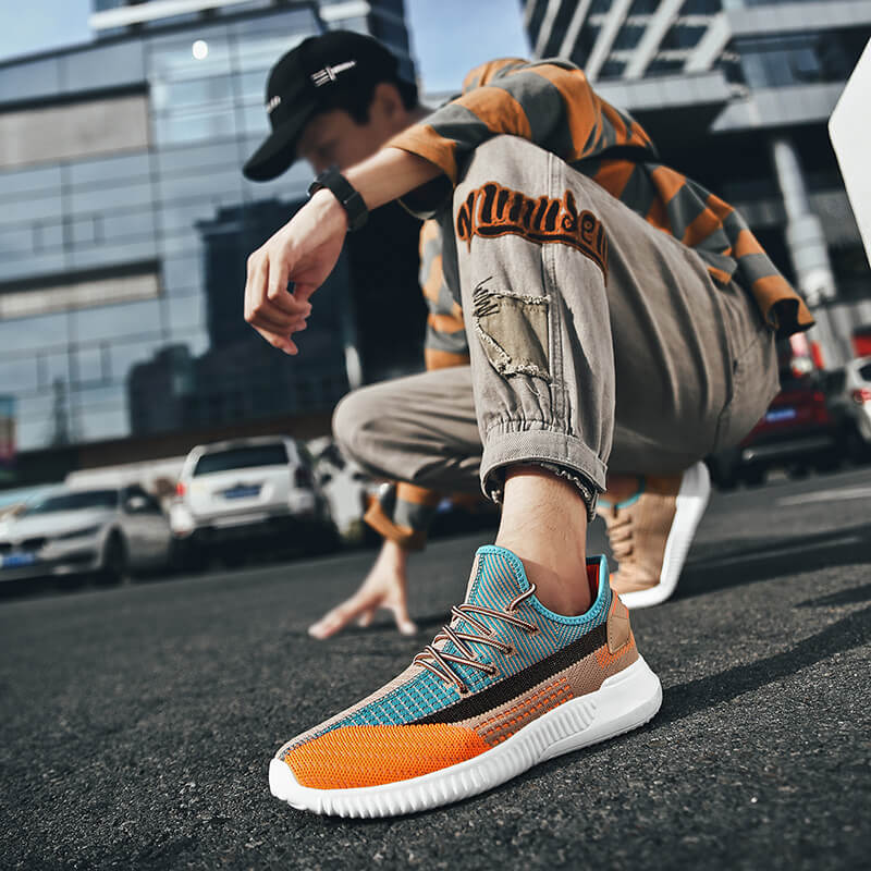 Herre orange sneakers, casual og stilfuldt look, polstret indersål, skridsikker sål.