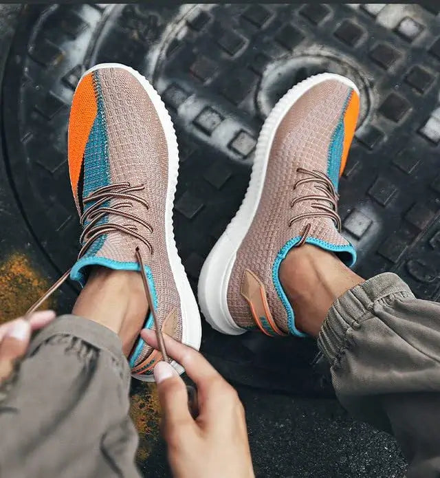 Herre orange sneakers, casual og stilfuldt look, polstret indersål, skridsikker sål.