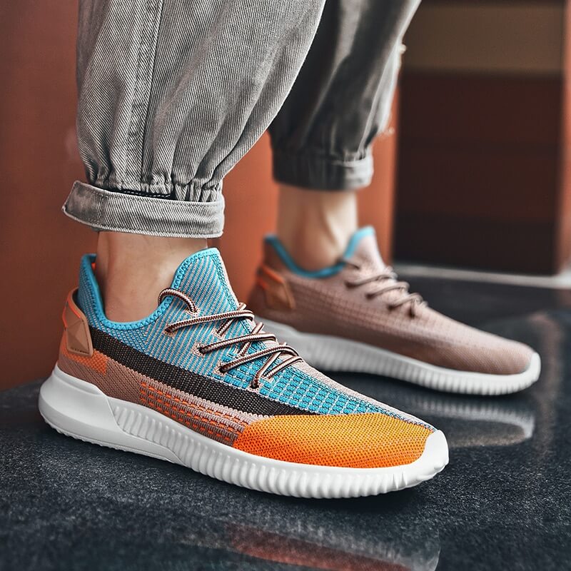Herre orange sneakers, casual og stilfuldt look, polstret indersål, skridsikker sål.