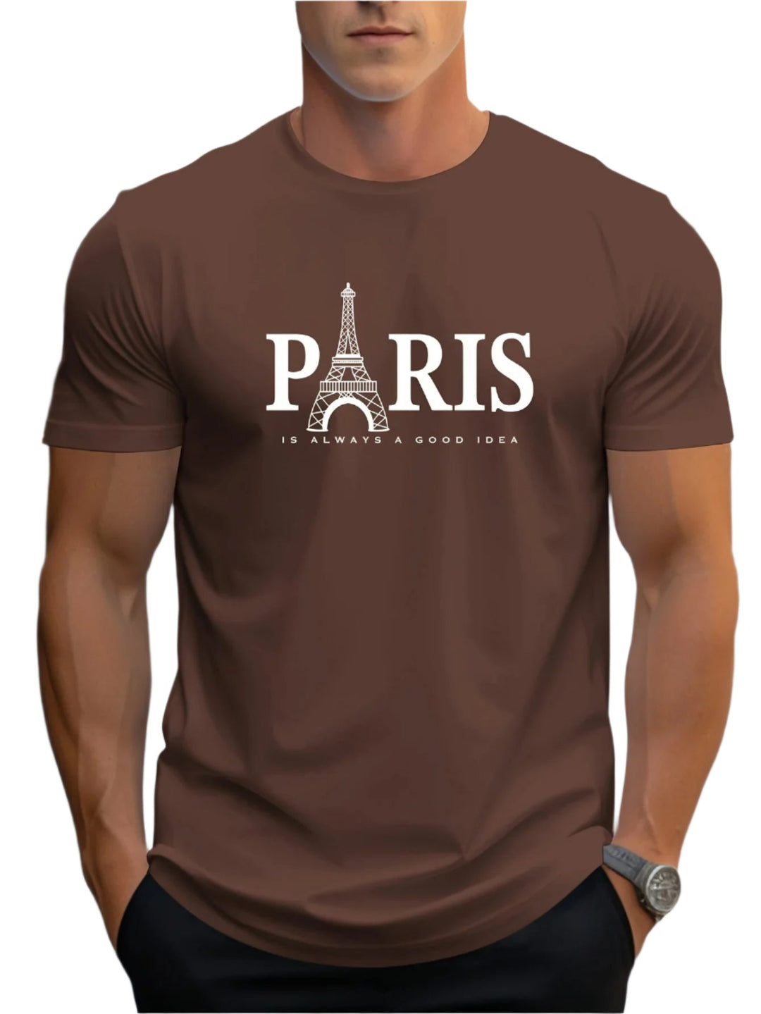"Miesten oversized T-paita, Paris-printti, väljä malli, pehmeä kangas, moderni tyyli, kuvio Pariisin kaupungista."