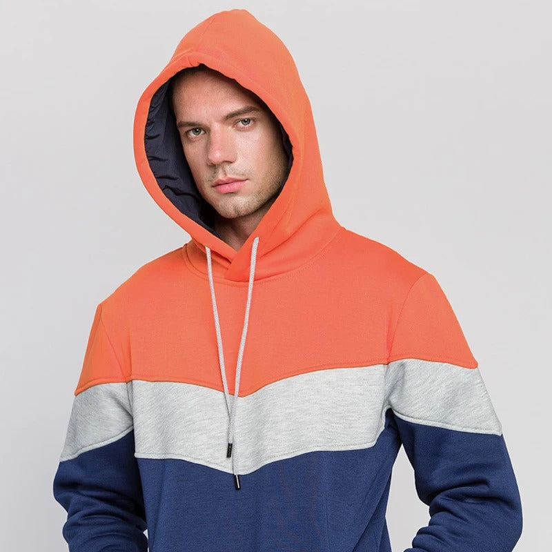"Miesten patchwork fleece huppari, lämmin ja tyylikäs, väljä istuvuus, ainutlaatuinen tilkkutäkkimuotoilu, streetwear-tyyli."