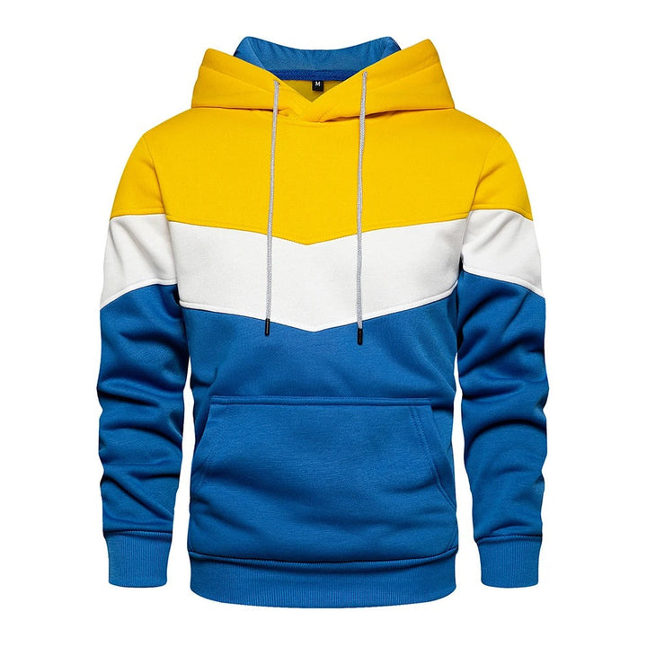 "Miesten patchwork fleece huppari, lämmin ja tyylikäs, väljä istuvuus, ainutlaatuinen tilkkutäkkimuotoilu, streetwear-tyyli."