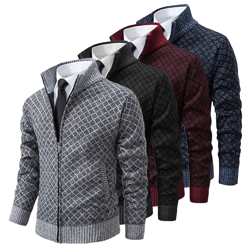 Miesten pehmeä jacquard neuletakki, näyttävä kuviointi, tyylikäs ja monikäyttöinen, sopii arkeen ja juhlaan.