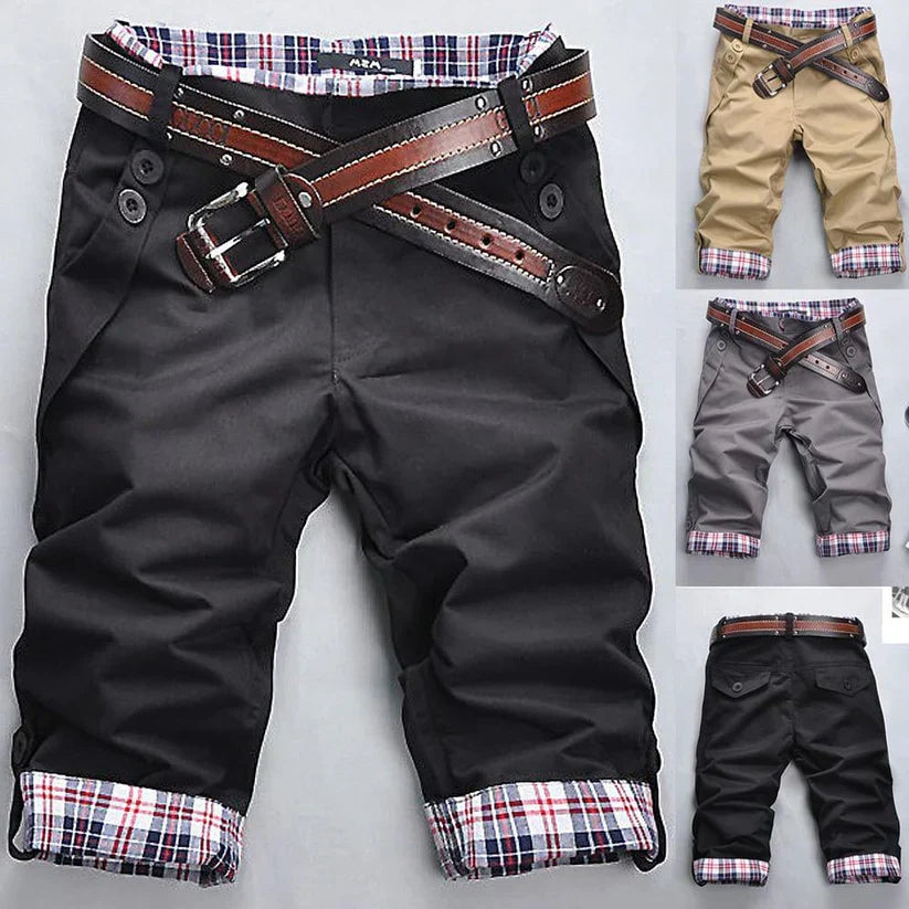 Miesten puuvilla cargo-shortsit, rento tyyli, beige väri, useita taskuja, kesäinen asuste mukavaan vapaa-ajan viettoon.