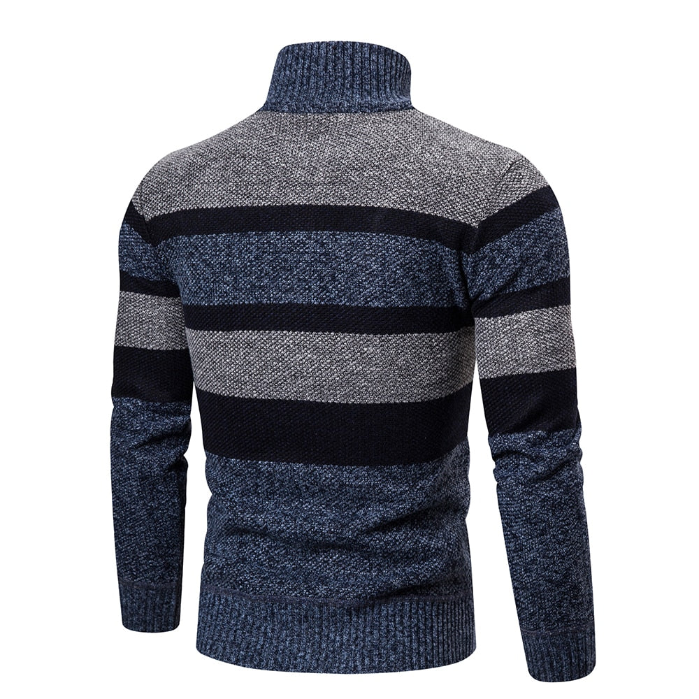 "Miesten raidallinen slim fit neulecardigan, värikäs raitakuosi, istuva leikkaus, pehmeä ja miellyttävä materiaali."