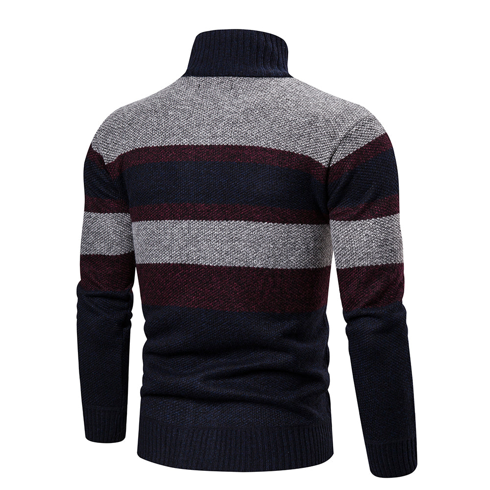 "Miesten raidallinen slim fit neulecardigan, värikäs raitakuosi, istuva leikkaus, pehmeä ja miellyttävä materiaali."