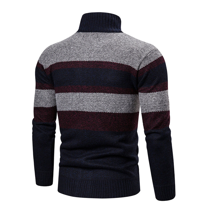 "Miesten raidallinen slim fit neulecardigan, värikäs raitakuosi, istuva leikkaus, pehmeä ja miellyttävä materiaali."